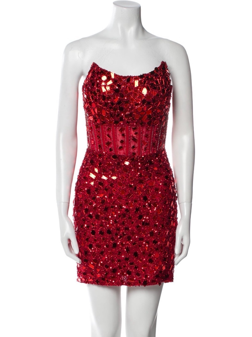 Embellished Red Strapless Mini Dress